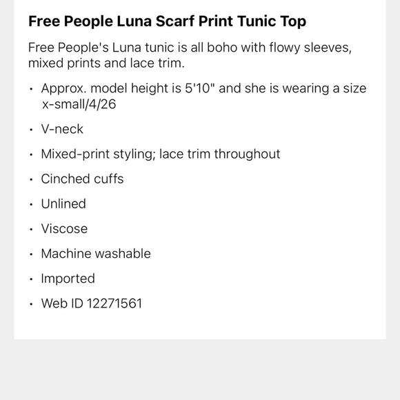 NEW Free People Top Revolve Luna Scarf Printed Tunic /Dress Boho Women's XS/S - Picture 6 of 6